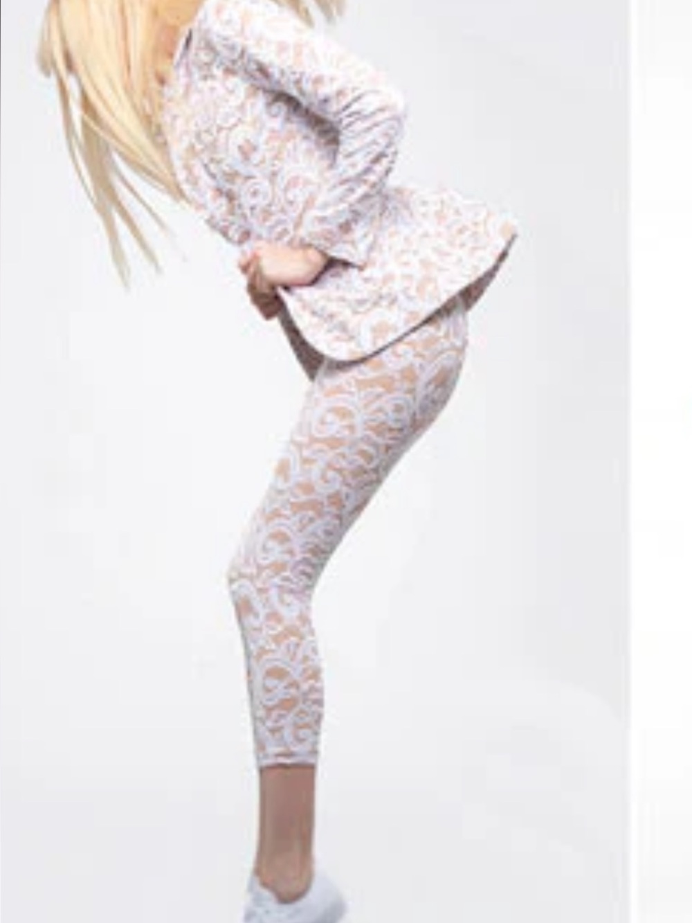 Norma Kamali White Lace Overlay ankle length pants